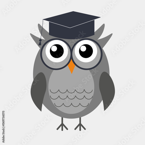 Cartoon owl on grey background. Vector