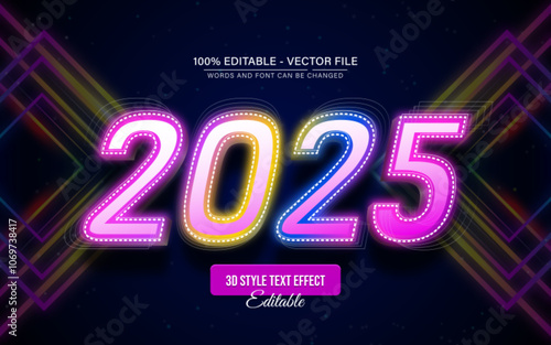 Happy new year 2025 neon light text effect editable