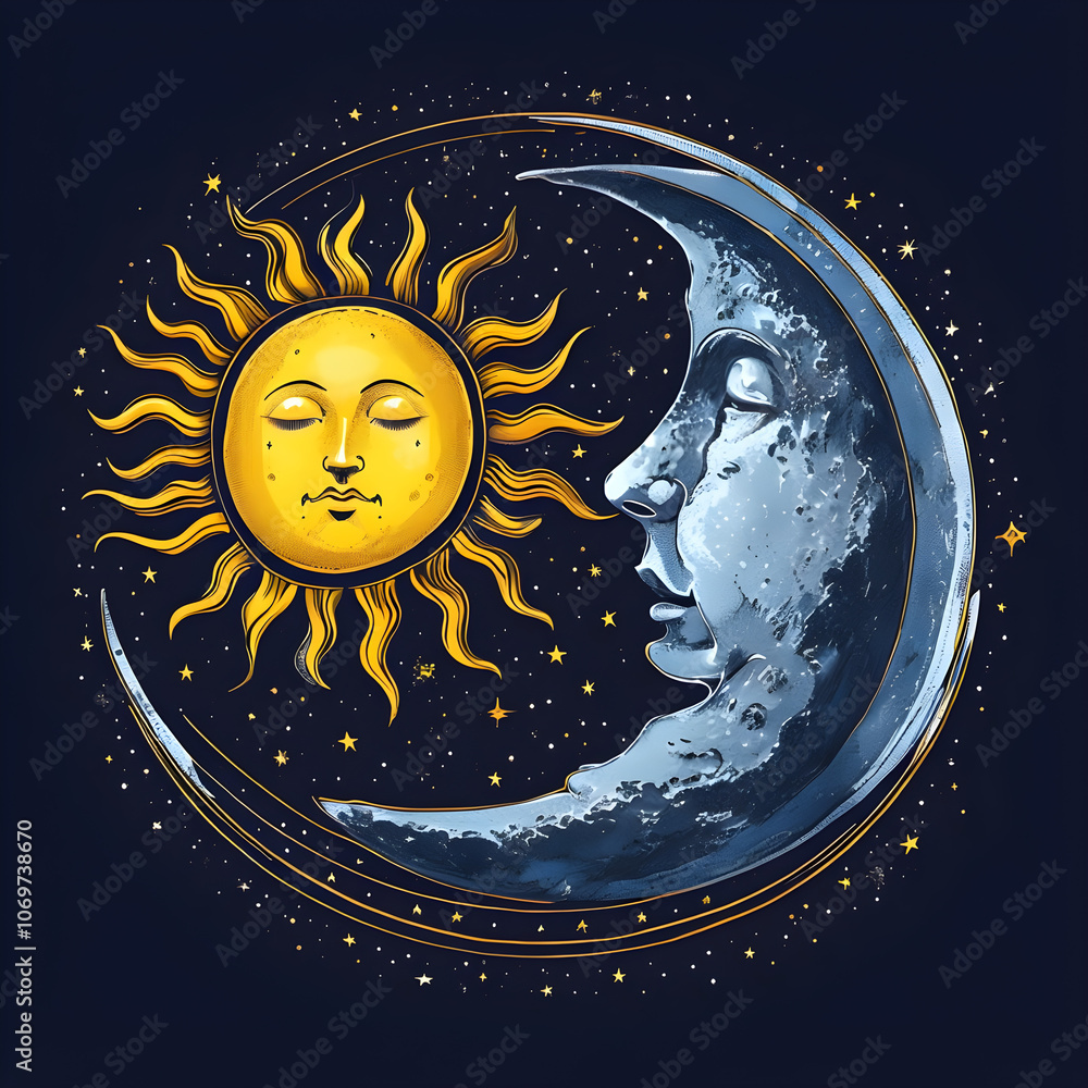 Fototapeta premium sun and moon illustration