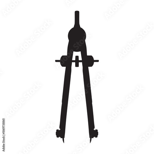 Bow Compass Silhouette Vector Illustration, Ideal for Geometry, Drafting, Engineering, Drawing, and Architecture.
