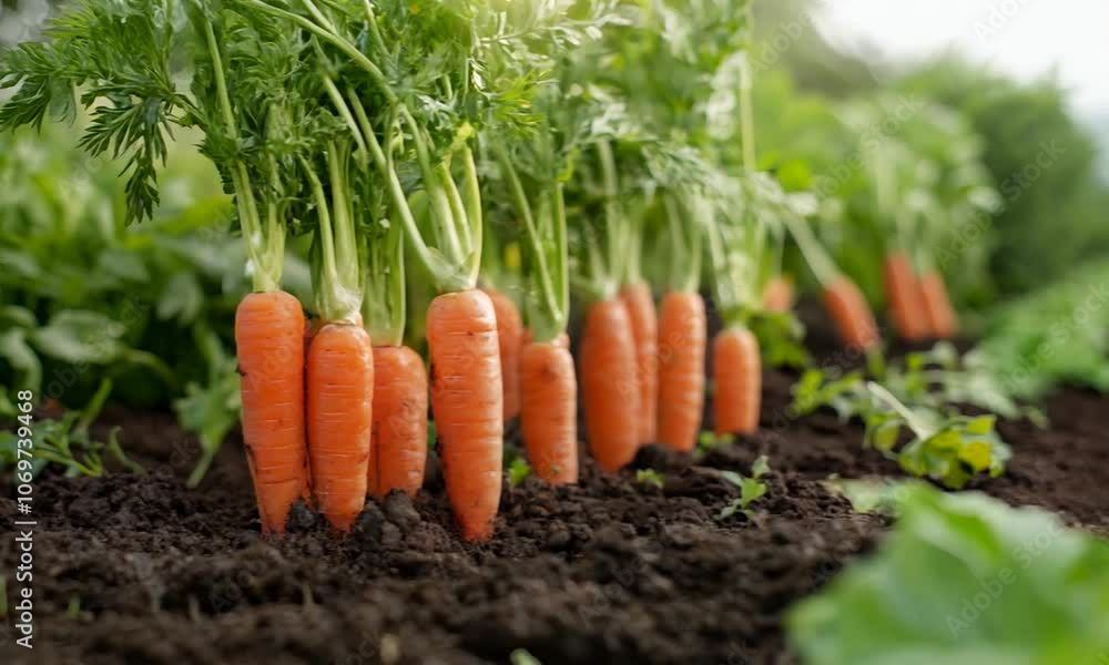 Fresh carrots buried in the soil in a farm Fresh carrots buried in the soil in a farm