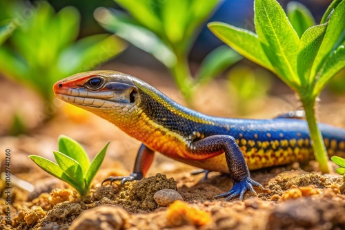 Eastern Water Skink Eulamprus Quoyii in Natural Habitat: A Candid Capture of a Small Lizard on Sand Surrounded by Native Vegetation and Natural Elements in Australia photo