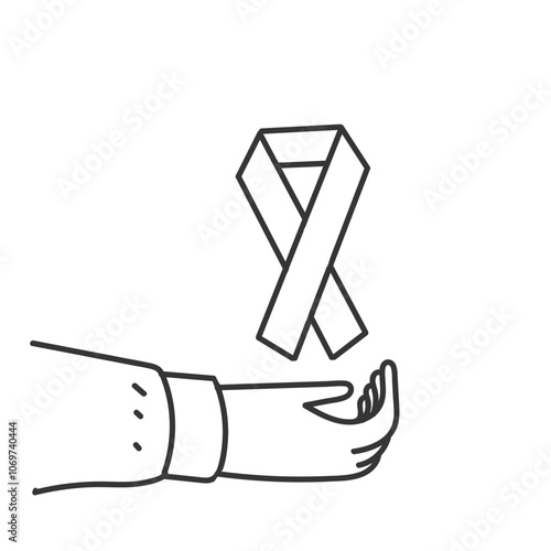 hand holding awareness ribbon symbol in cartoon hand drawing style