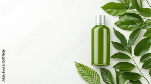 ฺBottles of perfume one adorned with a green leave
