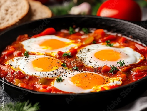 Wallpaper Mural Ultra hyper realistic shakshuka skillet   A rich tomato and bell pepper stew with eggs poached right in the sauce Torontodigital.ca