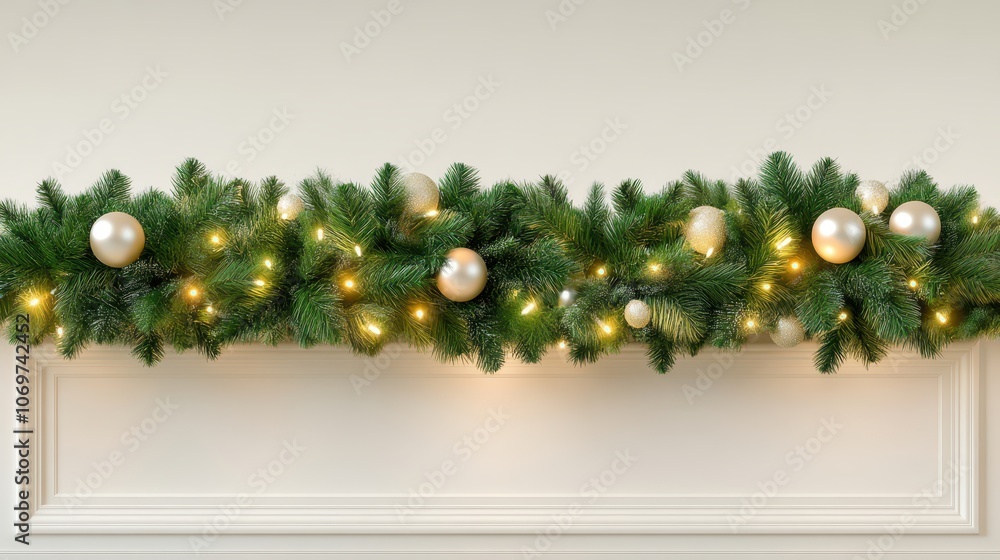 Glowing christmas garland with ornaments, a festive holiday decoration for warm and inviting atmosphere Glowing christmas garland with ornaments, a festive holiday decoration for warm and inviting atmosphere