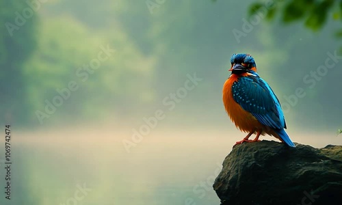 Kingfisher bird perched on a cliff, closeup photo