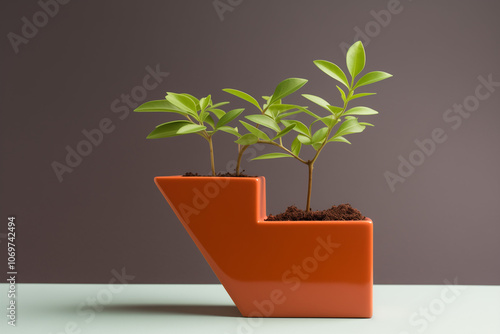 Small plant in pot shaped like growing graph  photo