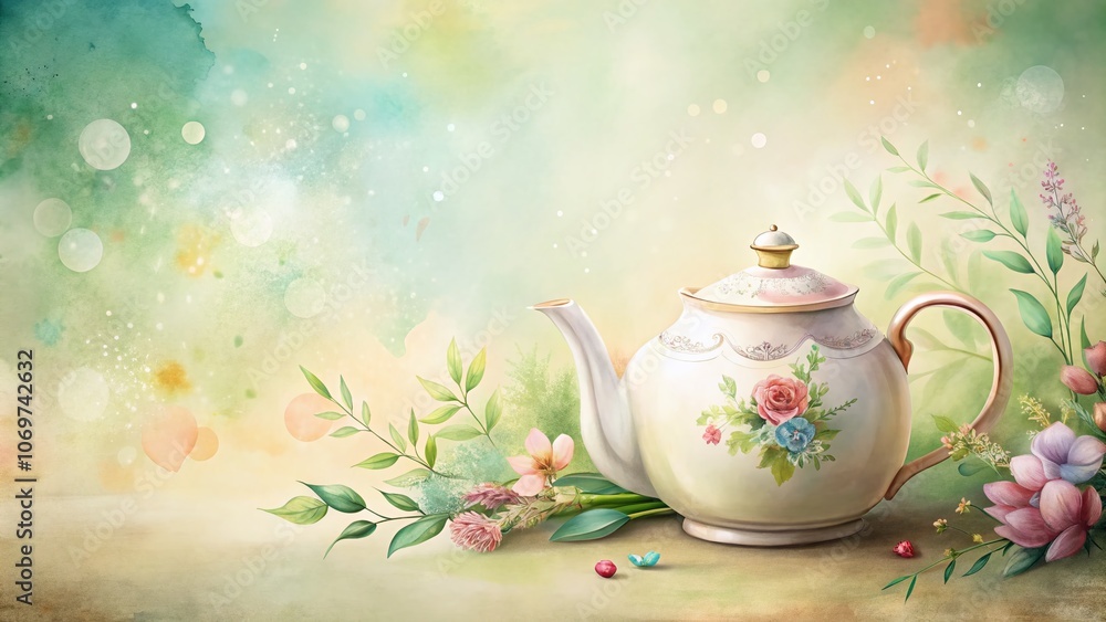 Elegant Gouache Pastel Teapot on a Soft Background with Ample Copy Space for Design and Branding Needs Elegant Gouache Pastel Teapot on a Soft Background with Ample Copy Space for Design and Branding Needs