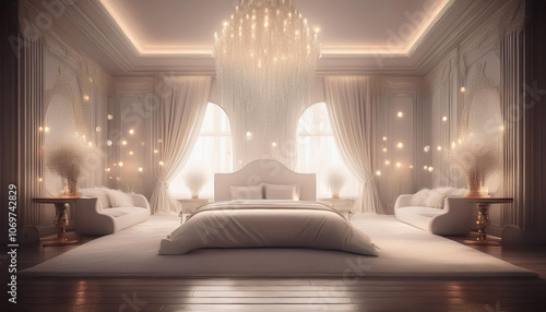 寝室 豪華 神殿 豪邸 ベッド 白 部屋 TRPG背景素材