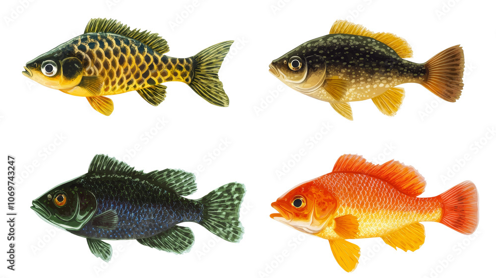Four Vibrant Fish Illustration - Digital Art, Aquatic Life, Underwater ,fish, illustration Four Vibrant Fish Illustration - Digital Art, Aquatic Life, Underwater ,fish, illustration
