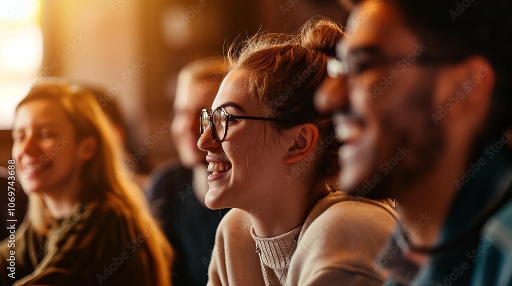 A group of young people laugh together, enjoying a moment of connection. A group of young people laugh together, enjoying a moment of connection.
