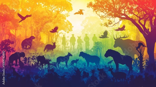 Silhouette of animals in the wildlife World Animal Day concept photo