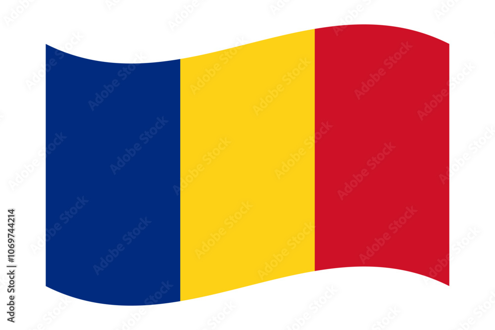 Vector illustration of wavy Romania flag on transparent background