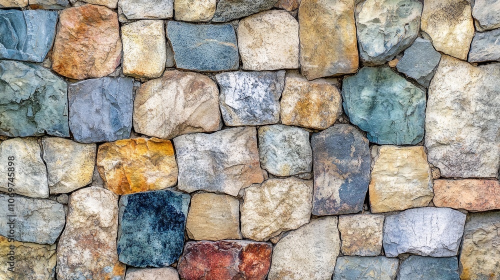 A fragment of a city wall made of natural stone of various colors and textures A fragment of a city wall made of natural stone of various colors and textures