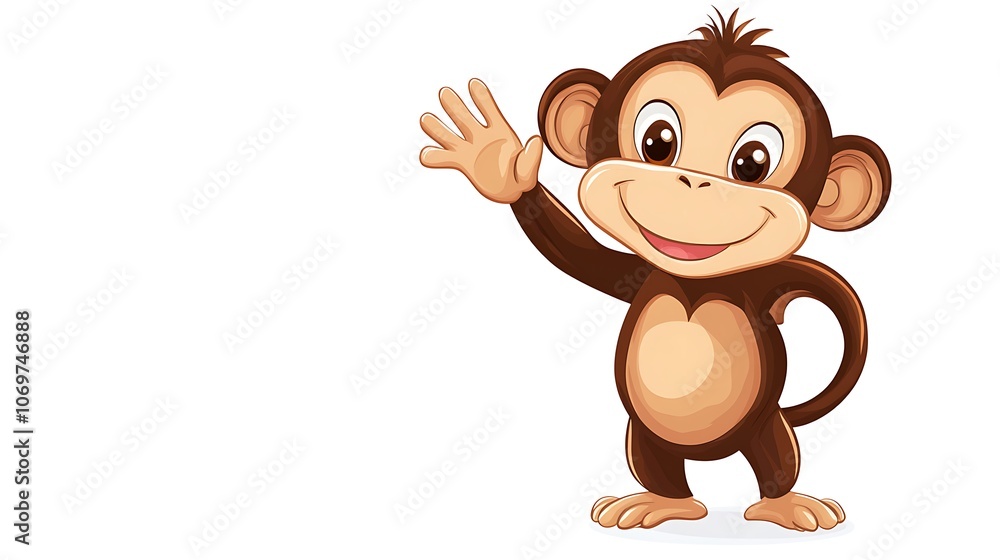 Fototapeta premium Cute Cartoon Monkey Waving Hello