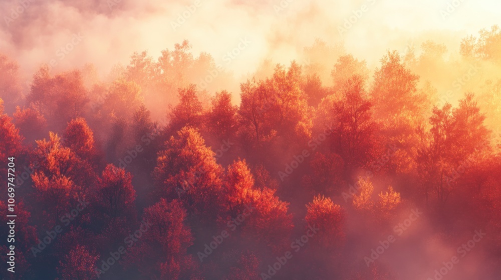 Autumn Forest Foggy Morning Sunlight Landscape Autumn Forest Foggy Morning Sunlight Landscape