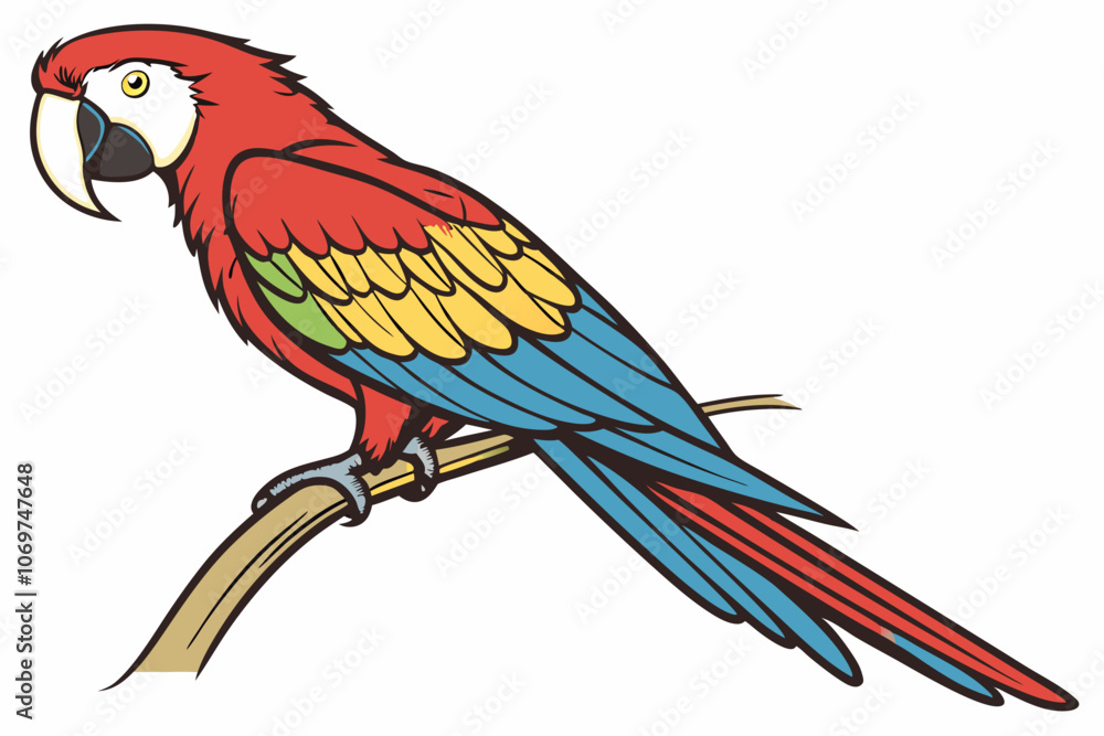 Fototapeta premium Colorful Scarlet Macaw Parrot Vector Illustration With Isolated on White Background