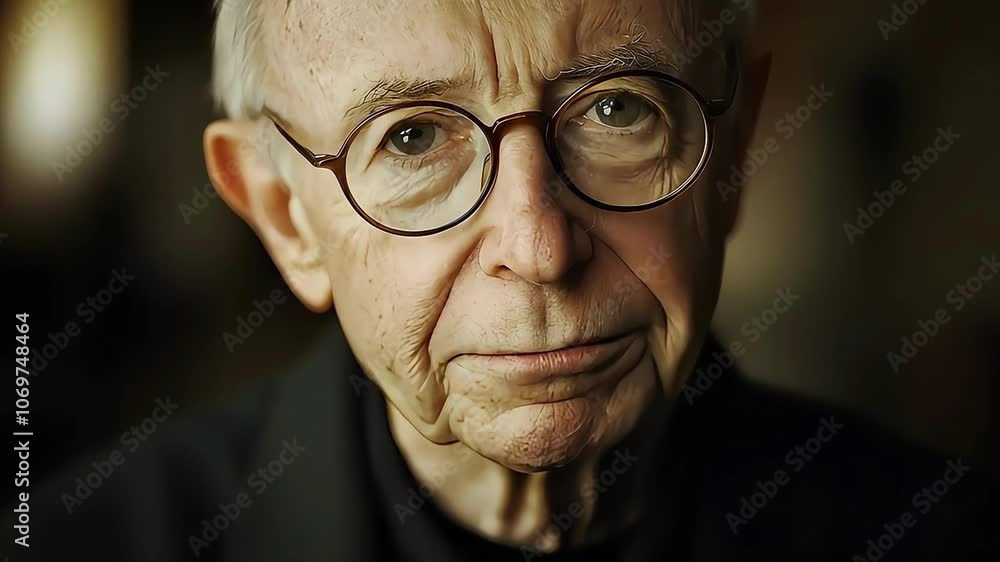Elderly Caucasian man with glasses, reflecting deep insight and wisdom. Elderly Caucasian man with glasses, reflecting deep insight and wisdom.