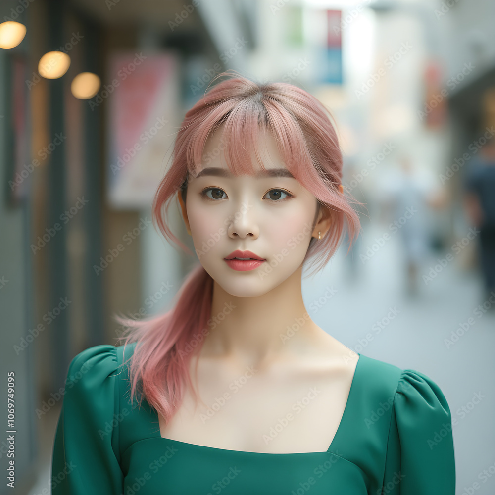 A sweet portrait of a lovely asian woman dressed in green A sweet portrait of a lovely asian woman dressed in green