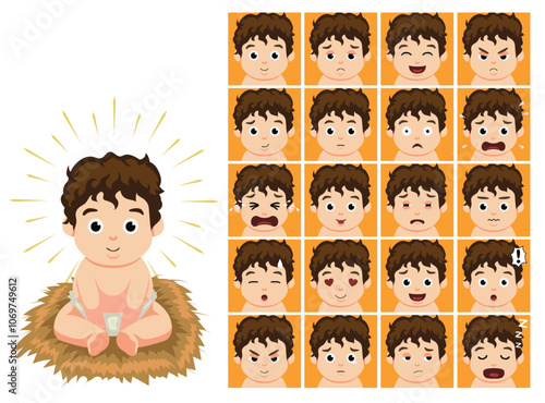Baby Jesus Cartoon Emotion faces Vector Illustration