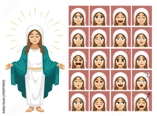Virgin Mary Cartoon Emotion Faces Vector Illustration