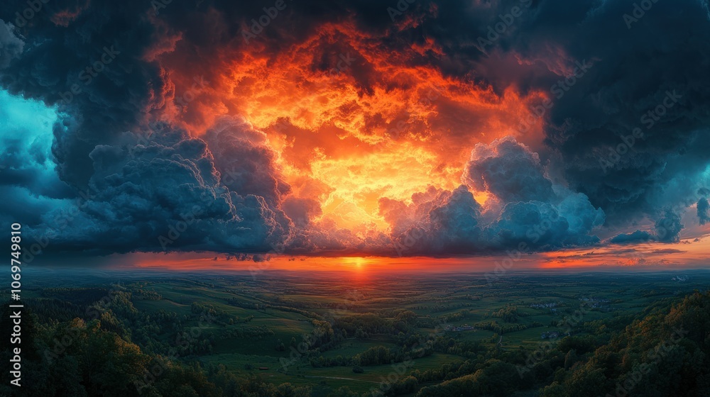 Fiery Sunset Through Dark Clouds Fiery Sunset Through Dark Clouds