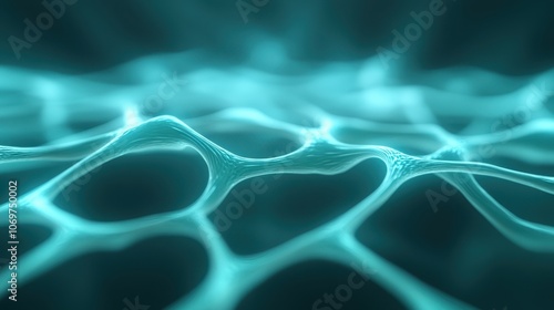 Abstract Bio-Network: A close-up perspective unveils an intricate, glowing network of interconnected cells, creating a sense of depth and complexity, evoking the beauty of cellular structure.