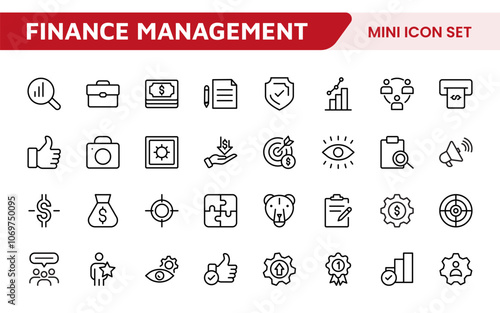 Finance Management Icon Set. Professional and sleek icons for budgeting, expense tracking, and investment management, ideal for finance apps.