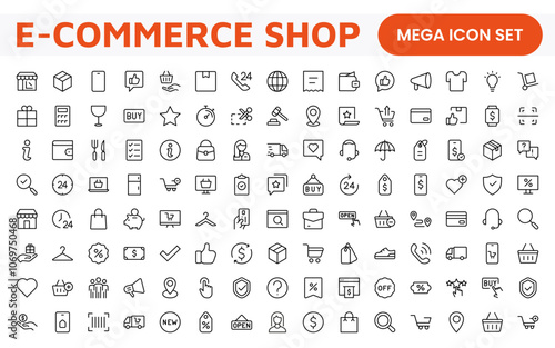 Shopping Icon Set. Vibrant and engaging icons for enhancing e-commerce platforms, perfect for product listings, cart management, and checkout processes to elevate the online shopping experience.