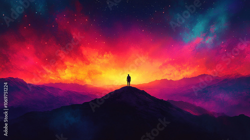 Cosmic Wanderer on a Starlit Peak