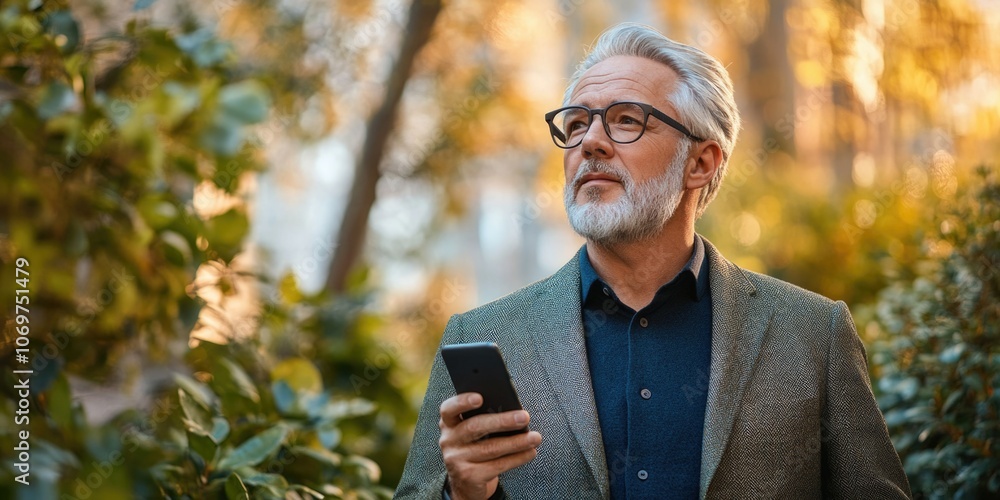 Wise Man, Smart Phone - Contemplative Elder Amidst Technology Wise Man, Smart Phone - Contemplative Elder Amidst Technology