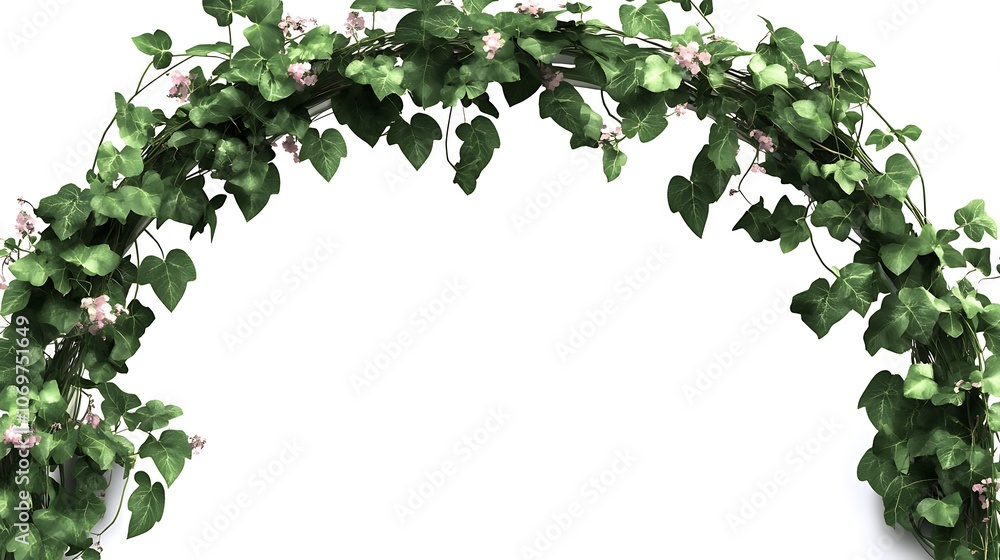 Fototapeta premium Green Ivy Arch with Pink Blossoms
