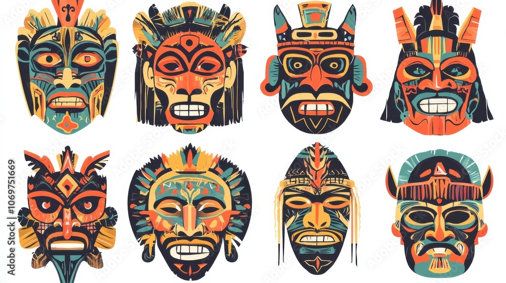 Colorful Collection of Cultural Mask Illustrations Colorful Collection of Cultural Mask Illustrations