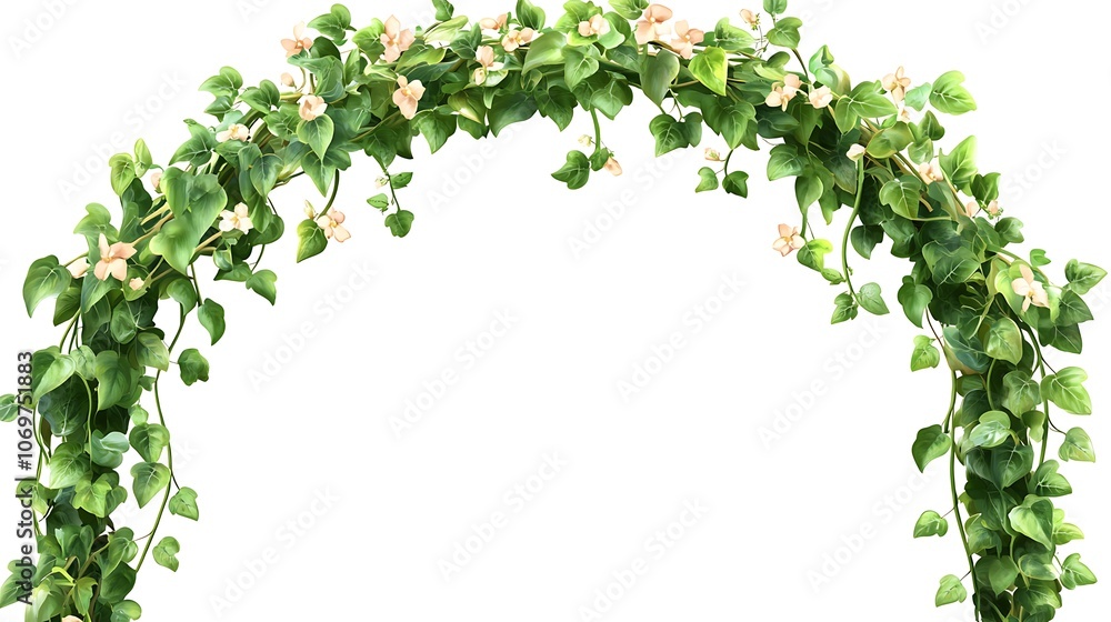 Fototapeta premium Green Ivy Arch with Pink Blossoms