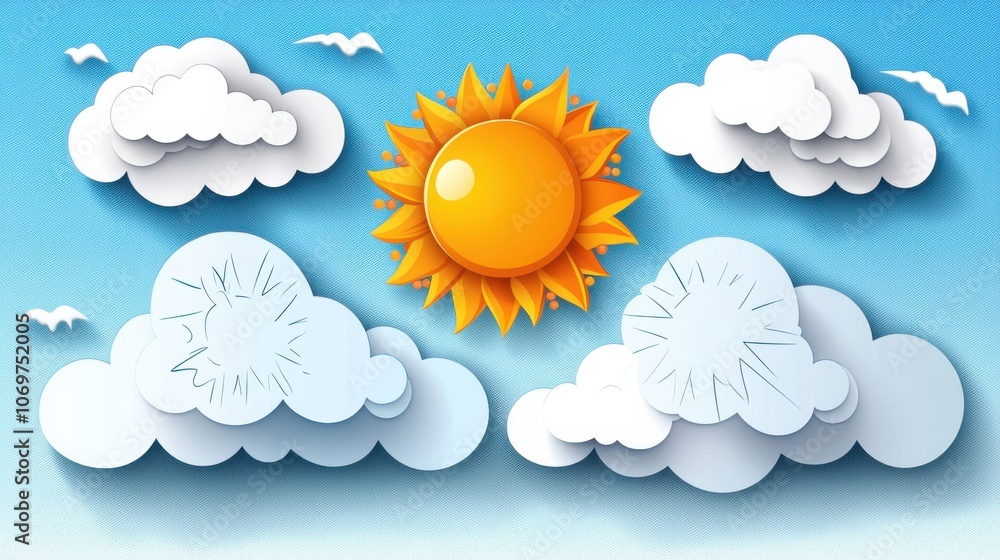 Bright Sun With Clouds and Blue Sky Background Bright Sun With Clouds and Blue Sky Background