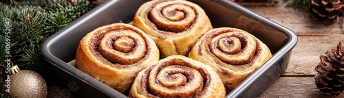 Wallpaper Mural Freshly baked cinnamon rolls arranged in a tray, surrounded by festive decorations, evoking a warm and cozy atmosphere. Torontodigital.ca