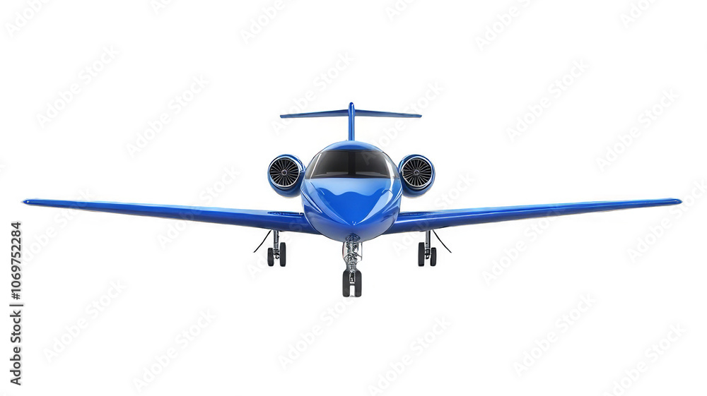 Fototapeta premium A blue private jet isolated on a black background.