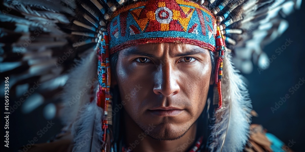 Native American Man with Tribal Head Dress Native American Man with Tribal Head Dress
