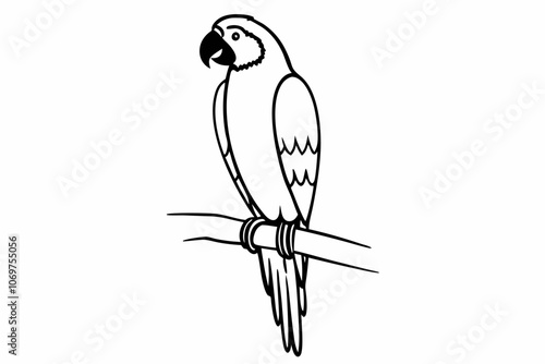 Line Art Parrot Vector Illustration Black and White Tropical Bird Outline