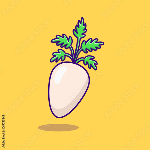 Vector graphic illustration of White Radish icon. White radish design in flat cartoon style. Raphanus sativus var. longipinnatus. 