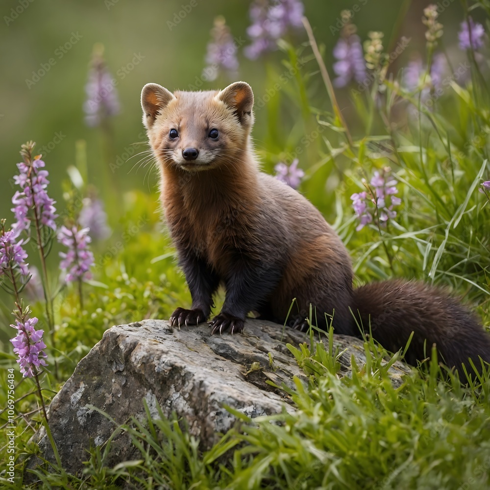 Tranquil Blooms: A Pine Marten in the Heart of Spring Tranquil Blooms: A Pine Marten in the Heart of Spring