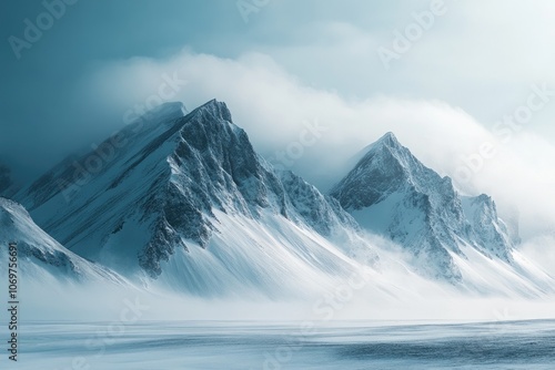 Wallpaper Mural Snowy mountains rising from frozen landscape under cloudy sky Torontodigital.ca