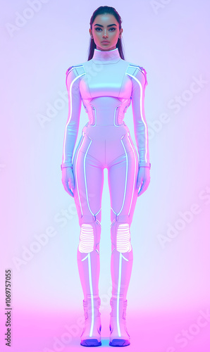 Portrait of an Indian girl in Futuristic white suit