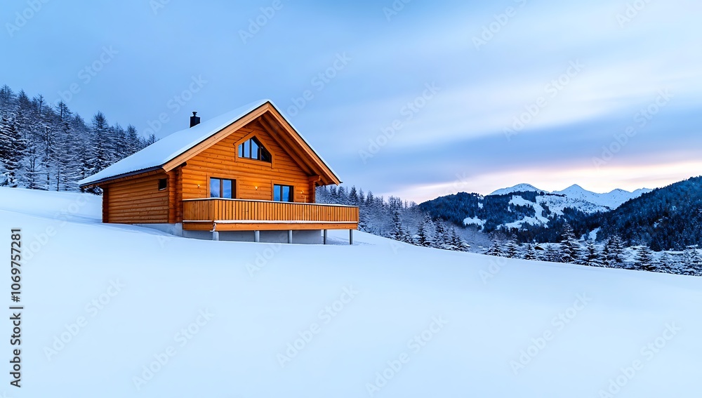 Wooden Cabin SnowCovered Mountain Landscape Winter Wooden Cabin SnowCovered Mountain Landscape Winter