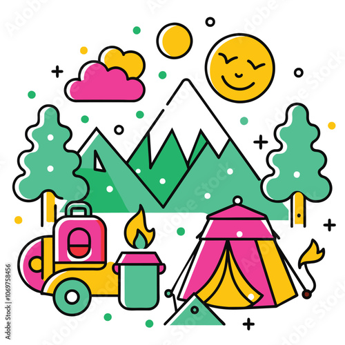  camping colorful illustration 