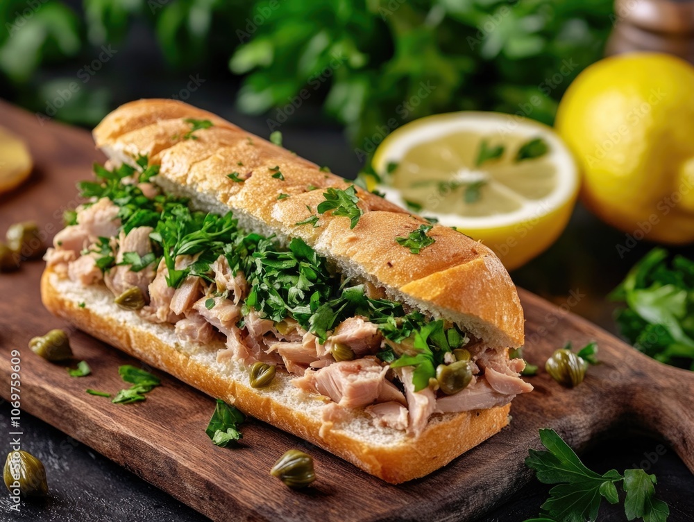 Sandwich preparation on a cutting board Sandwich preparation on a cutting board