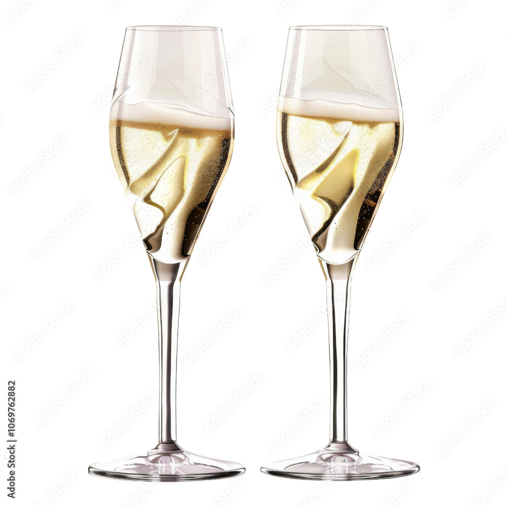 Two glasses of champagne isolated on transparent or white background Two glasses of champagne isolated on transparent or white background