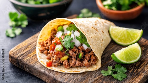 Savor the flavor of crumbled chorizo tacos topped with fresh onions and cilantro