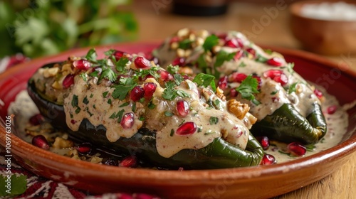 Savor the rich flavors of chiles en nogada with creamy walnut sauce photo